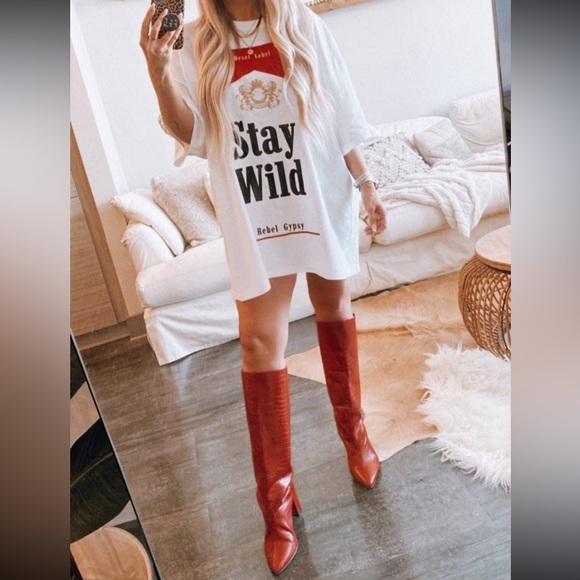 Bevel Label Tee/ T-Shirt Dress Medium Cowgirl White Mini Stay Wild Classic - Picture 4 of 16